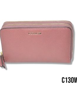 Coach Mauve/Rouge Leather Med Double Zip Wallet C130W