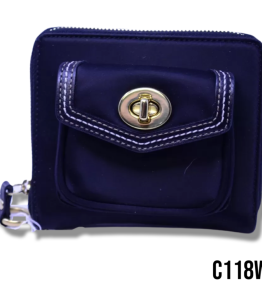 Coach Compact Black Leather Zip Around Wallet (C118W)